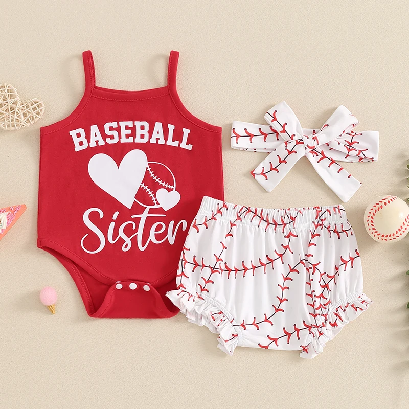 

Newborn Baby Girl Baseball Outfit Baseball Sister Romper Baseball Bloomers Shorts Set 3Pcs Cute Summer Clothes