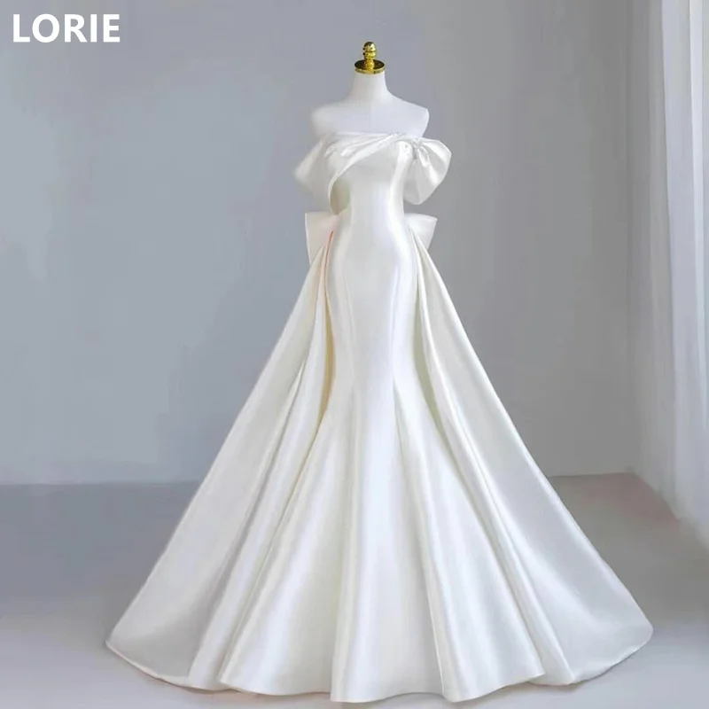 LORIE A-line Off Shoulder Satin vestidos de novia Wedding Dress Back Big BowBridal Gowns Elegant Wedding Gown Customized2025