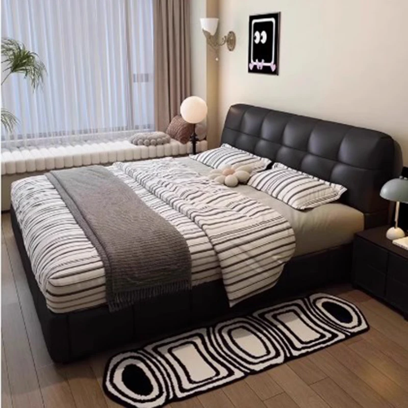 

Leather Simple Double Bed Black Heavy Minimalist Modern Storage Double Bed Mattress Luxury Cama Dobravel Bedroom Furniture Set