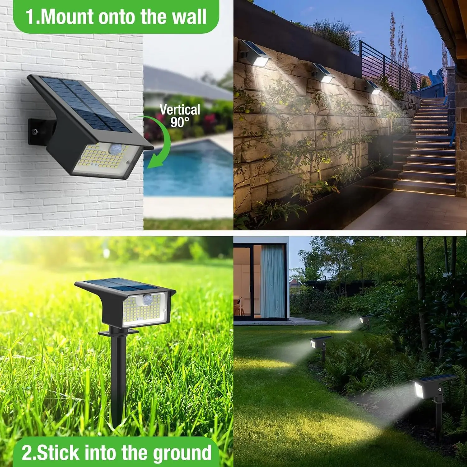 Solar Spot Lights Outdoor Motion Sensor, [62 LED]3 Modes Solar Landscape Spotlights Outdoor Waterproof,  for Yard Garden Patio