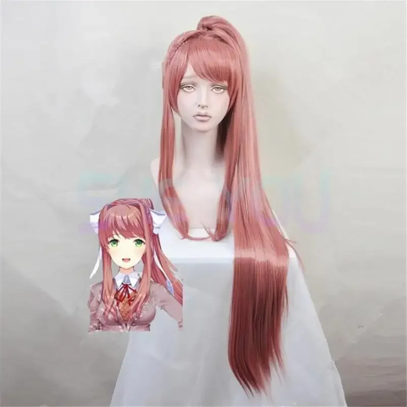 Doki Doki Literature Club! Monika Wigs DDLC Long Heat Resistant Synthetic Hair Perucas Cosplay Wig   Wig Cap