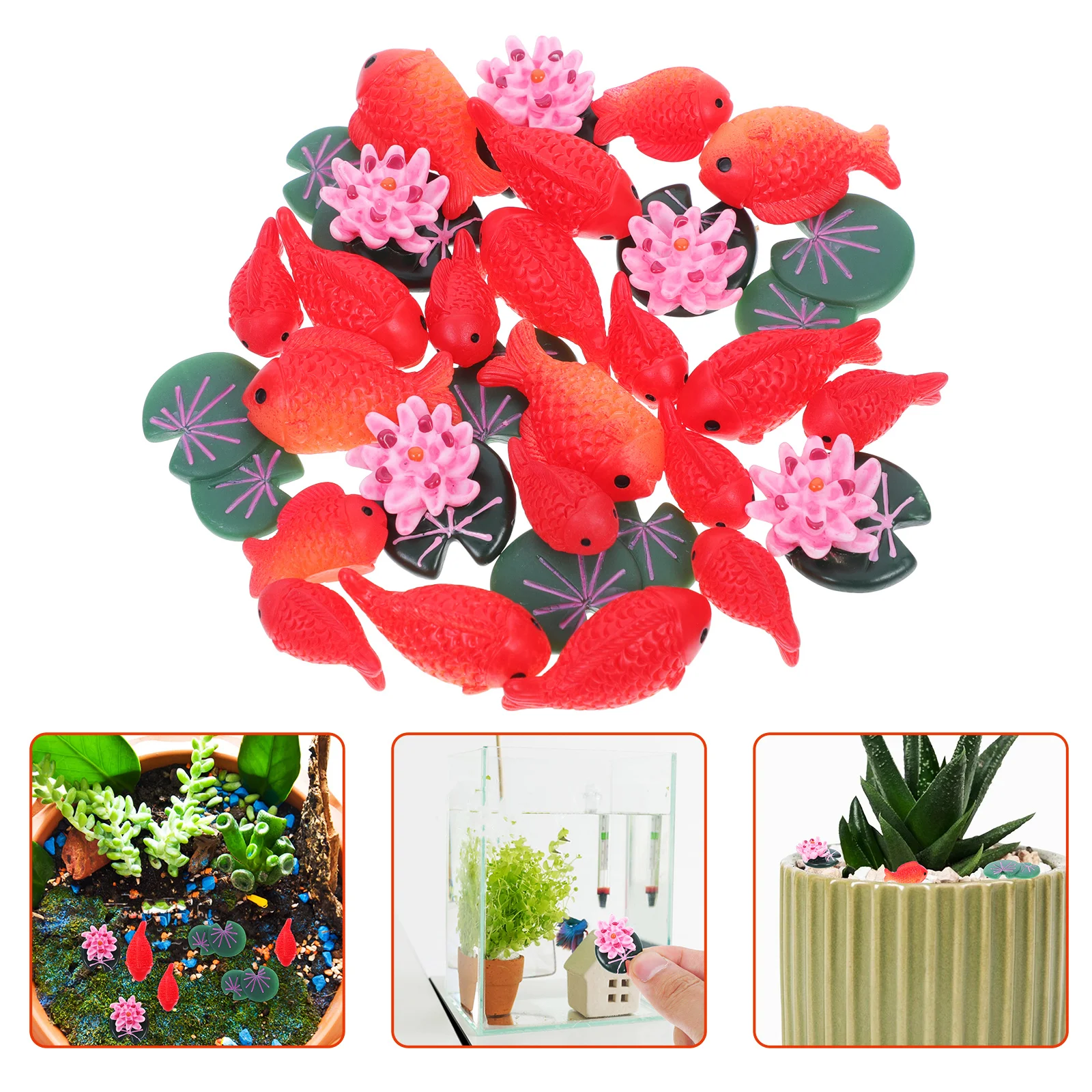 

30Pcs Miniature Fish Aquarium Decorations DIY Resin Floating Fish Lotus Flowers Leaves Artificial Aquarium Landscape for Home