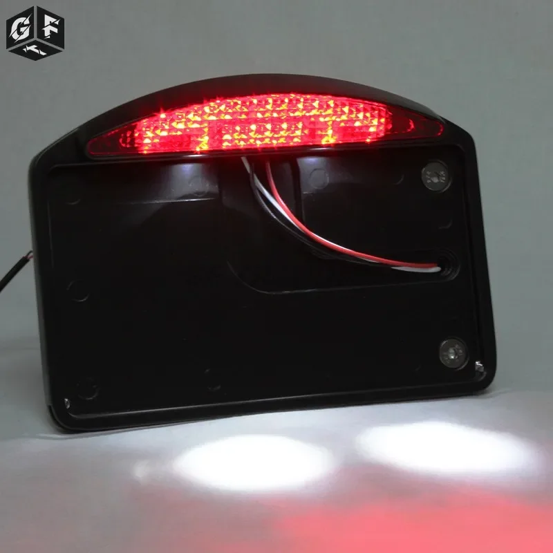 Motorcycle License Plate LED Tail Light Horizontal Side Mount Bracket Holder For Harley Bobber Chopper Custom Touring Universal - view 6