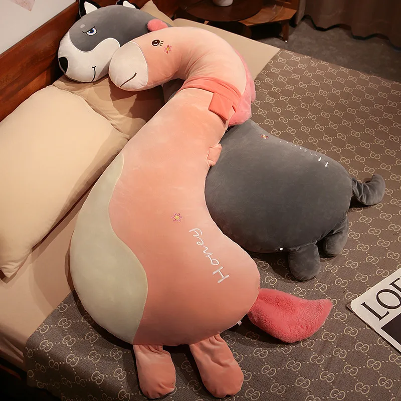 130/cm Cartoon Stofftiere Plüsch langes Kissen Spielzeug niedliche Gans Einhorn Dinosaurier Husky Peluche Bett Schlaf kissen Kissen