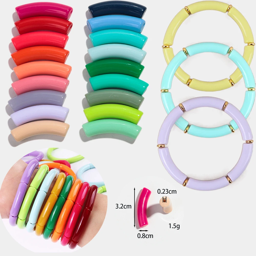 20pcs/lot Acrylic Thin Bamboo Tube Beads Solid Color Resin Bent Pipe Loose Bead for DIY Bracelet Necklace Jewelry Accessories