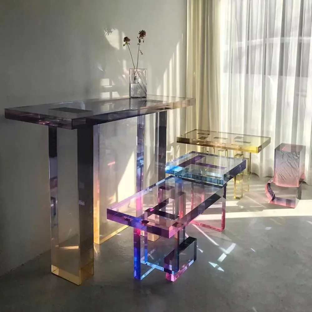 

High-end gradual change blue creative table luxury villa living room corner table