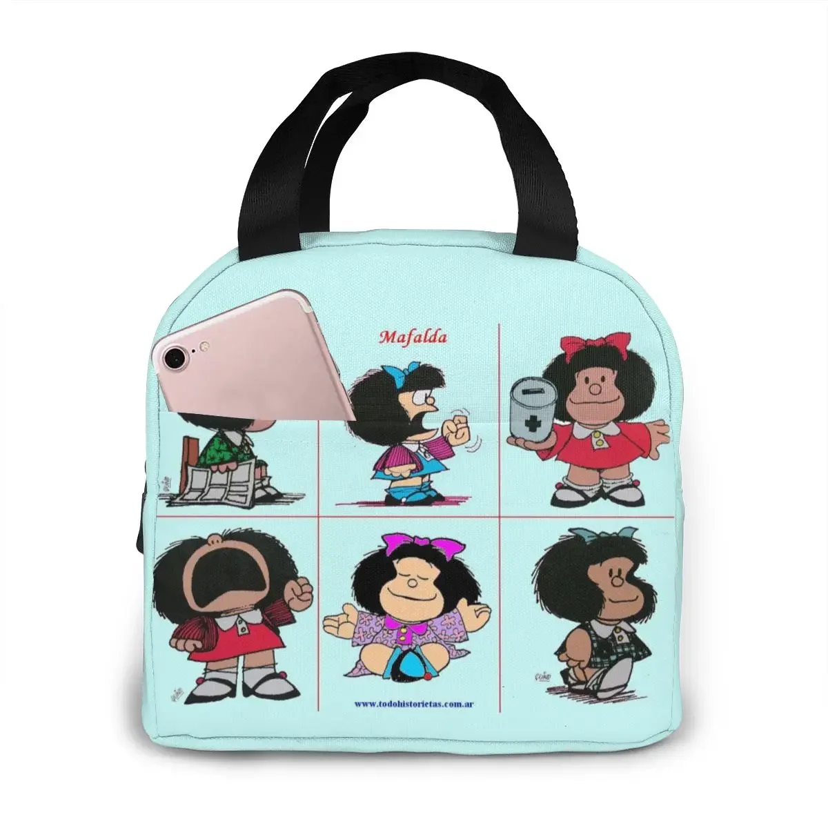 Mafalda Lunch Bag Kid Women Insulation Portable Waterproof Picnic Coole Bag Breakfast School borsa per alimenti riutilizzabile Bento Box