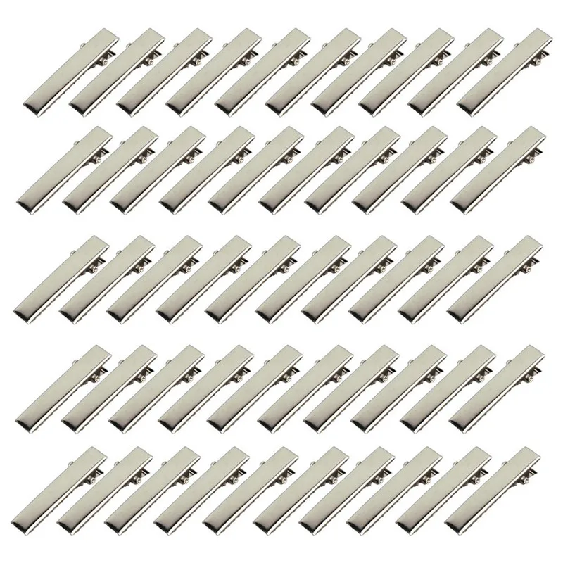 50 Pcs Silver Flat Metal Single Prong Alligator Hair Clips Barrette For Bows DIY Accessories Hairpins 32mm/35mm/40mm/45mm