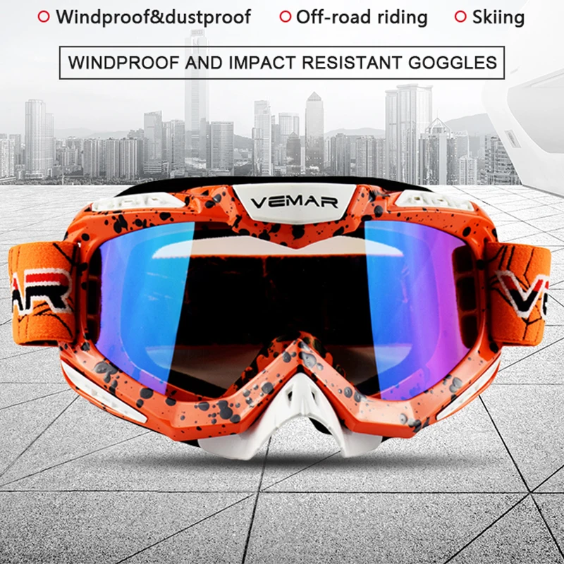 VEMAR Occhiali da moto HD Uomo Occhiali da motocross anti-impatto Sci fuoristrada Vento Occhiali da moto antisabbia Anti-UV