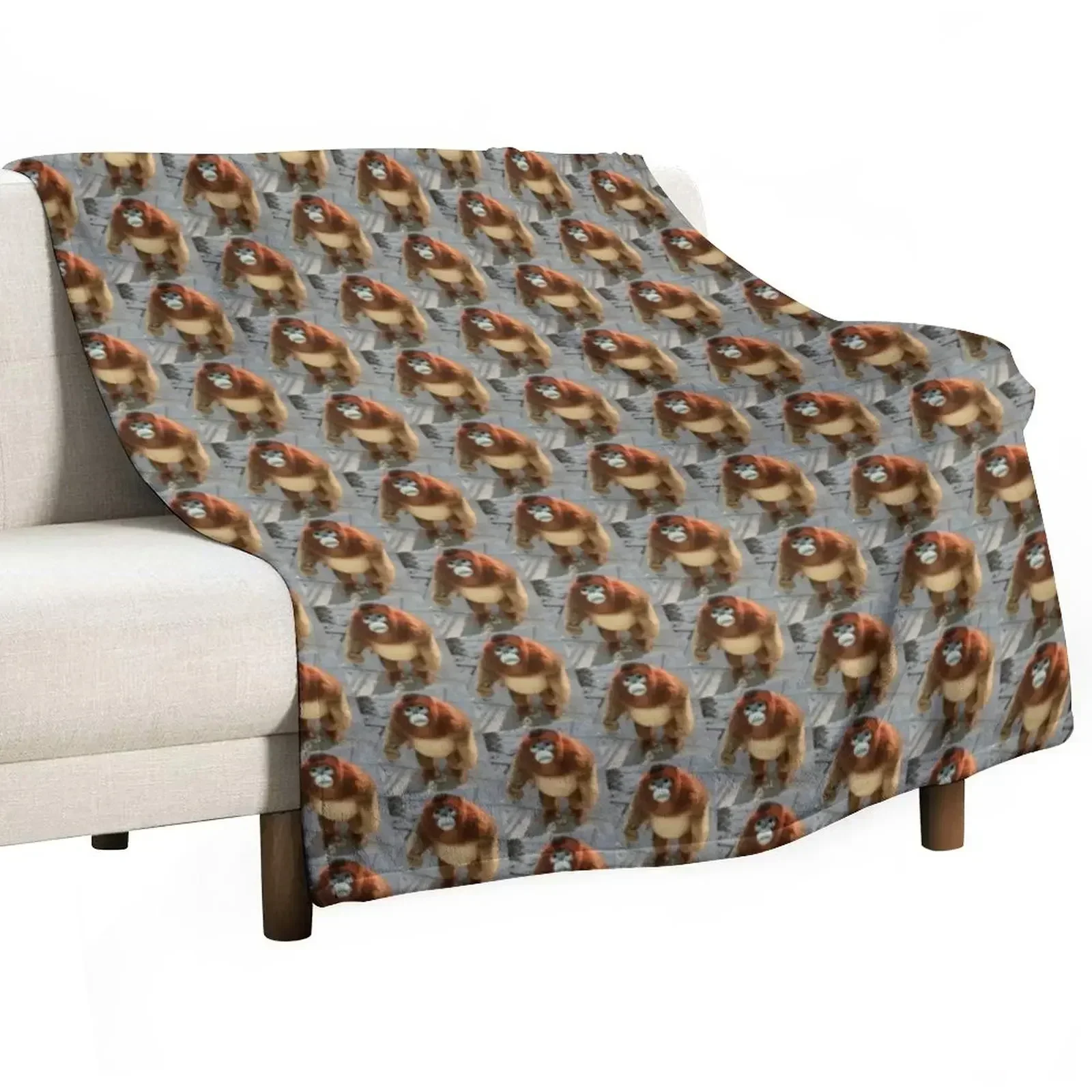 snub nosed monkey (orange) - monke t meme (sad) Throw Blanket Retros Bed Travel Furrys Blankets