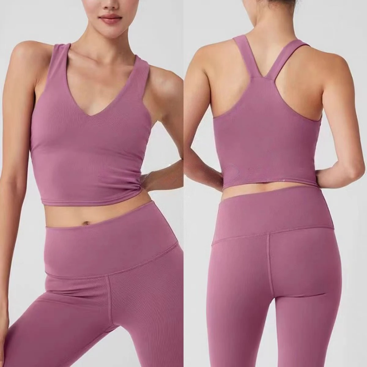 

al Women Slim Bra Airbrush Real Bra Tank V-neck Sports Vest Fit Wide Shoulder Strap Shock-absorbing Fitness Outdoor Yoga Vest