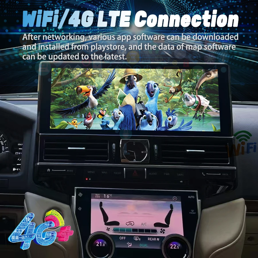 16.2 Polegada android 13 para toyota land cruiser lc200 2007-2022 lcd tela com ar condicionado com carga rápida multimídia tela dupla