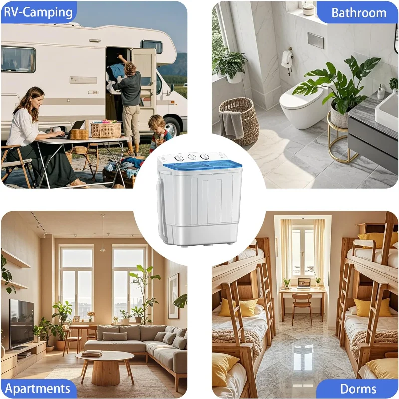 Portable Twin Tub Washing Machine, Buy 1(washer) Get 1(Dry Rack) Free! 11lbs Washer Mini Compact Laundry Machine and 7lbs