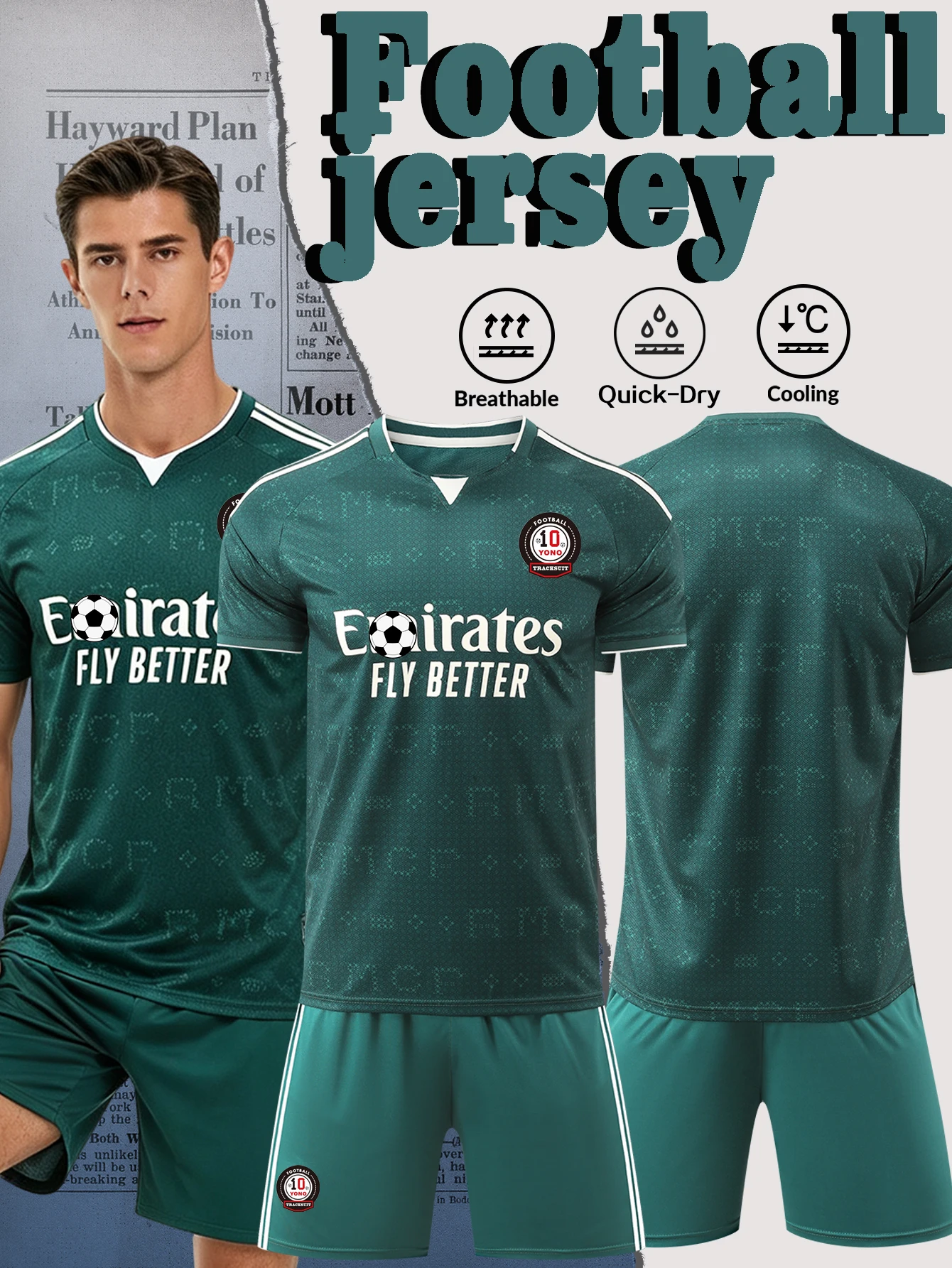 Dark Green Men Football Jersey Set Short Sleeve Soccer Uniform Breathable Quick Dry Football Shirt And Shorts For Team Training