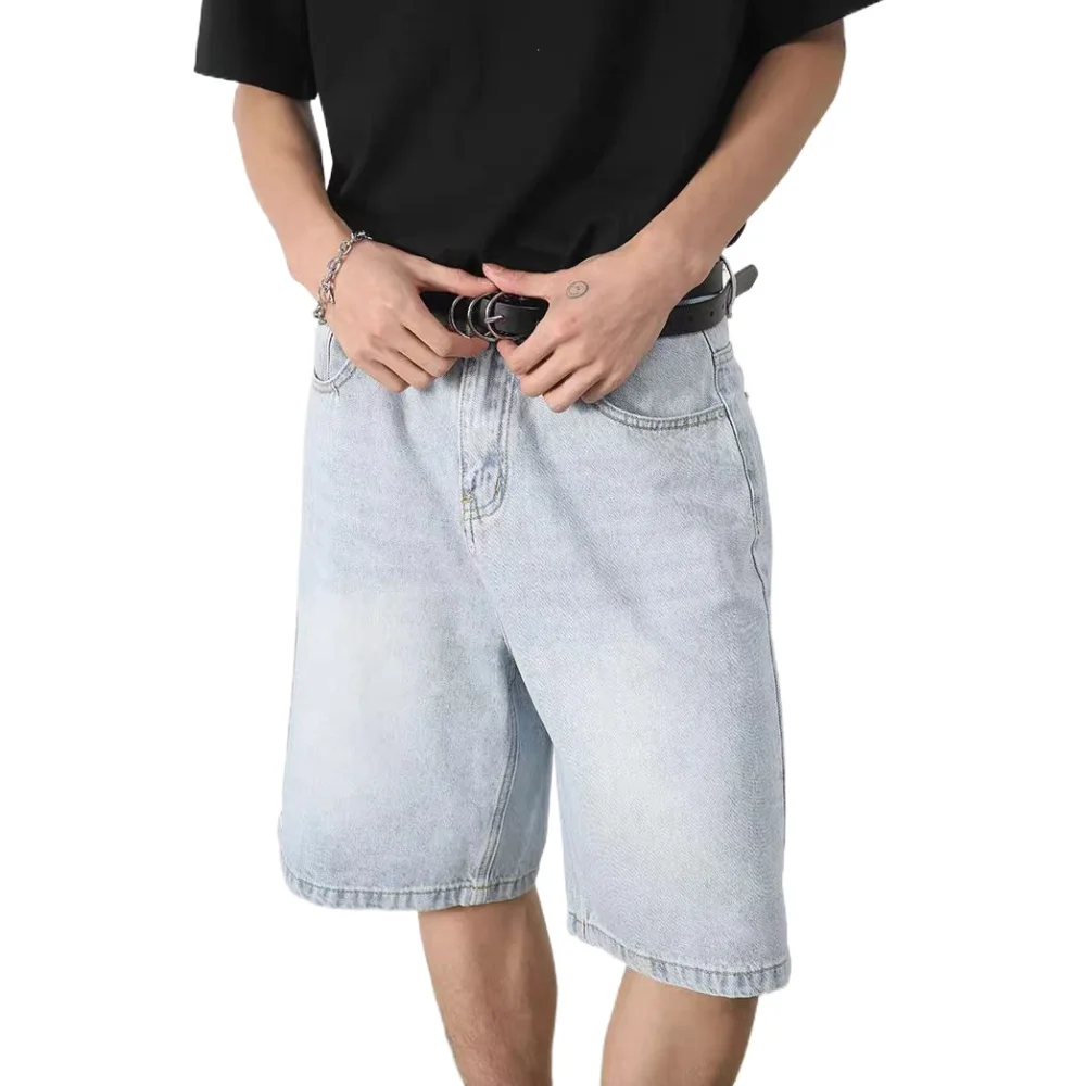 

Повседневные джинсовые шорты, мужские свободные мешковатые короткие джинсы с высокой талией, уличная одежда, брюки, джинсовые брюки до колена для колледжа