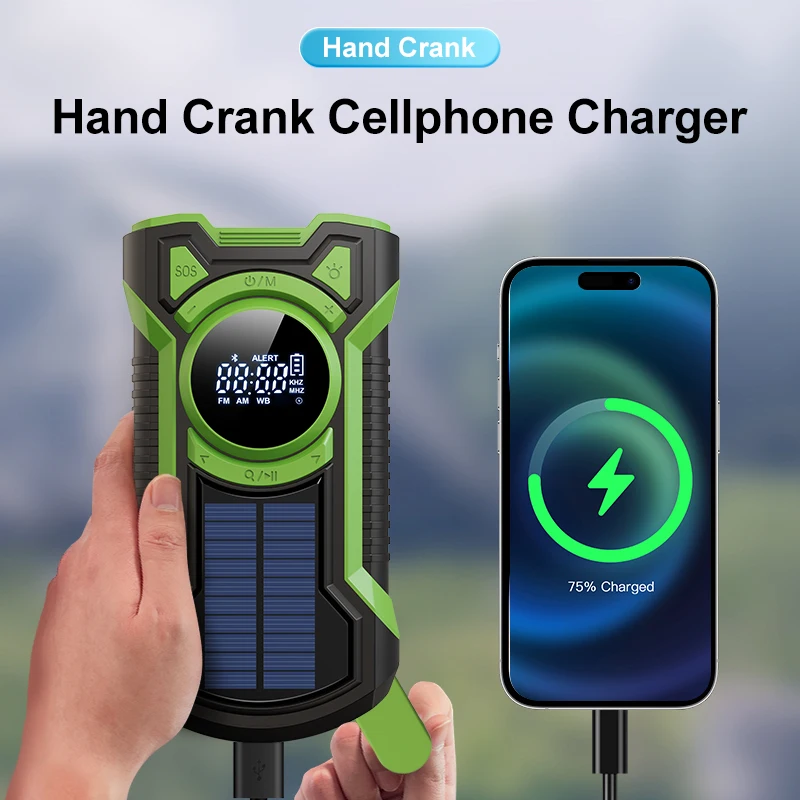 Solar Power Emergency Outdoor Camping AM/FM/NOAA Weather Radio Hand Crank Generator Radio with Flashlight Power Bank SOS Alarm