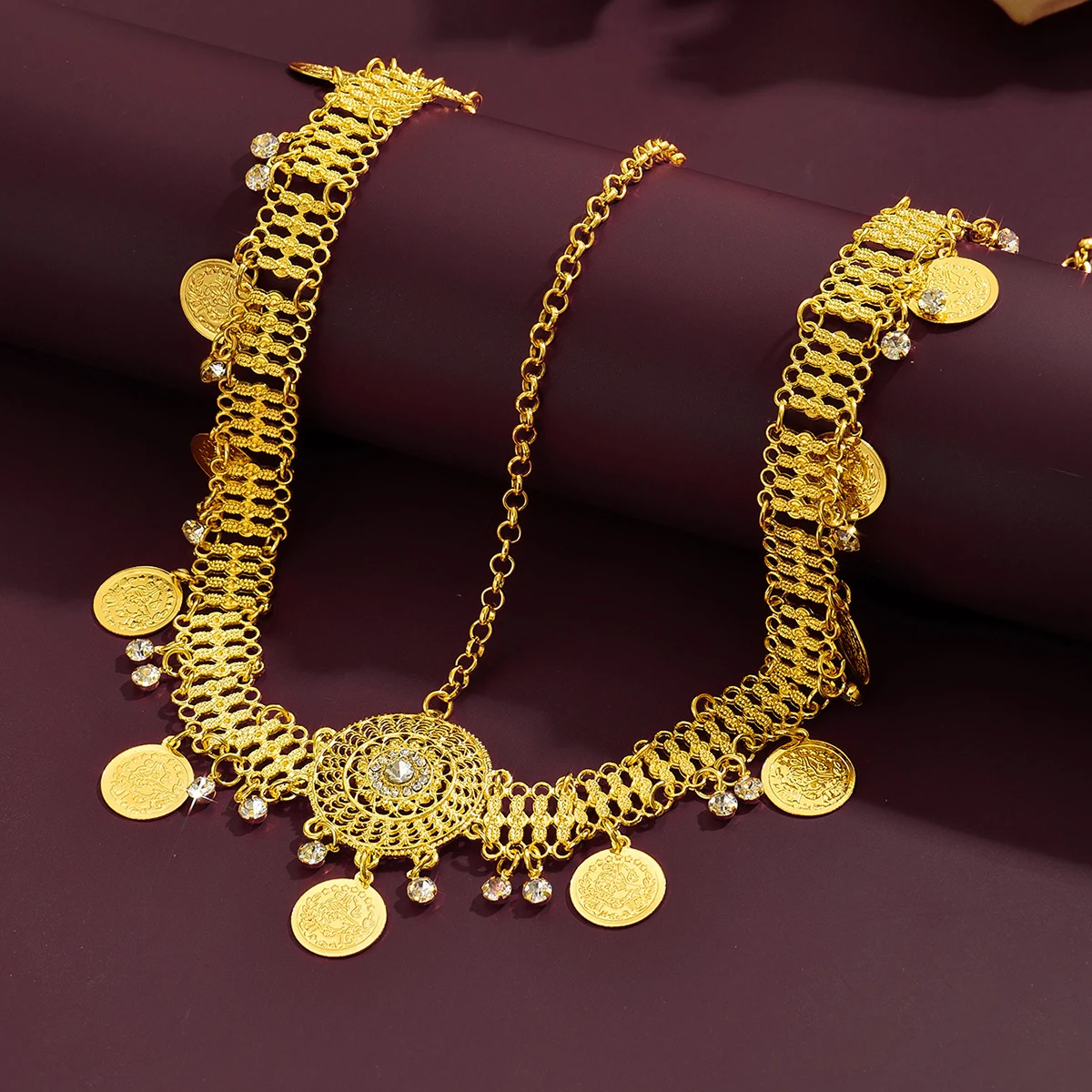 Vintage Arabic CoinTassel Head Chain Design Exotic Bridal Headpiece For Wedding Belly Dance Festival Special Occasions