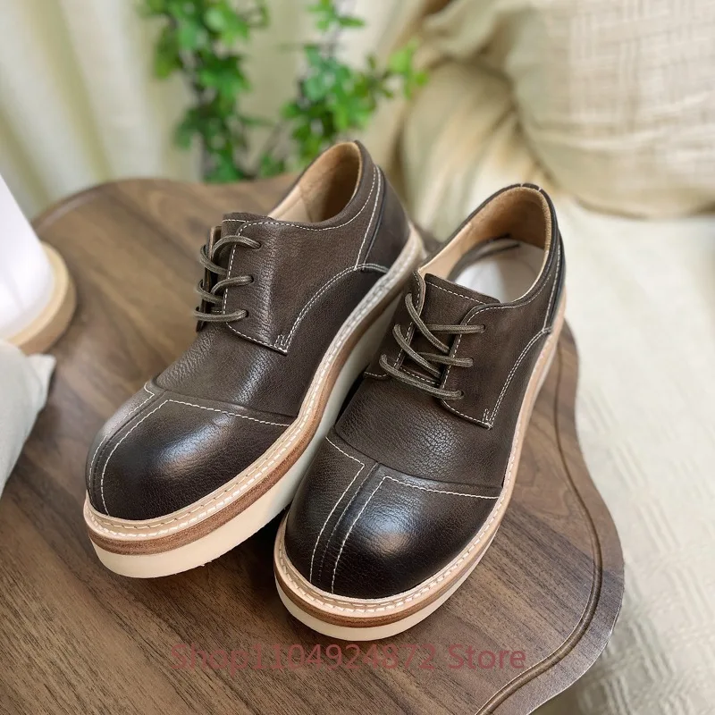 

Luxury Designer Genuine Leather Casual Derby Plaform Shoes Men's Thick Sole Cowhide Daily Comfortable Formal Work Shoes Male