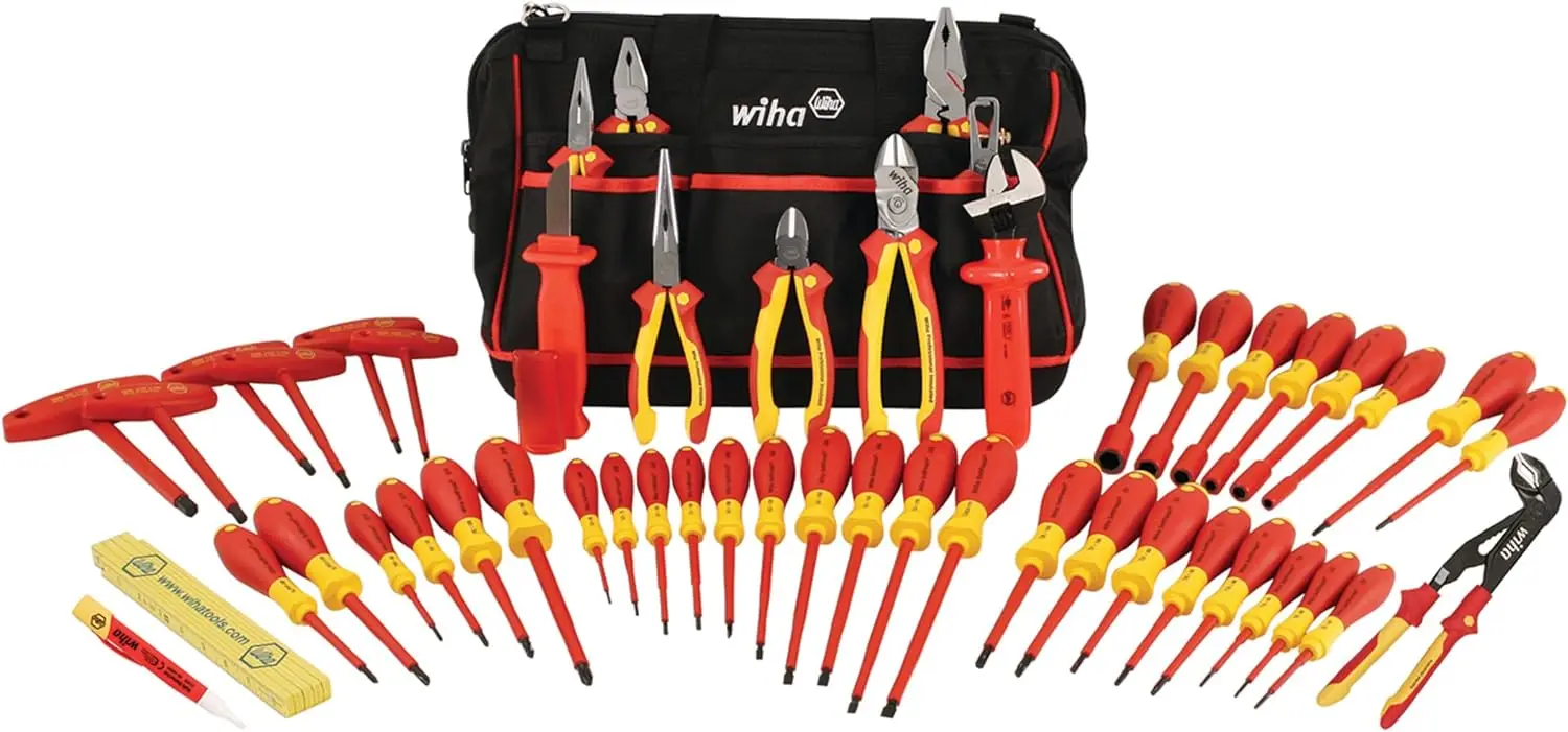 

Insulated Tool Set with Pliers, Cutters, Nut Drivers, Screwdrivers, T Handles, Knife, Ruler and Voltage detector