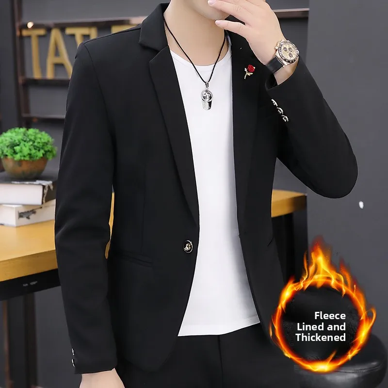 厚手のフリース秋冬メンズカジュアルスタイル韓国版長袖スーツジャケット若い男性のファッションアウター