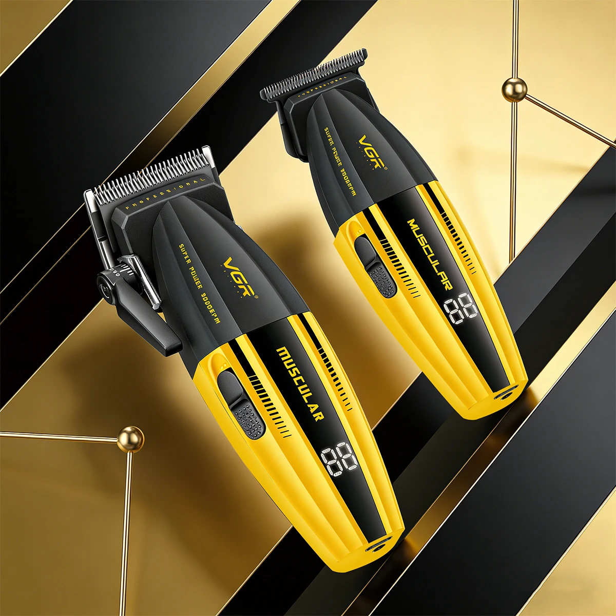 VGR Hair Clippers Men Professional Kit DLC Blade Full Metal 9000RPM Low Noise Cordless Barber Cutting Machines Kit