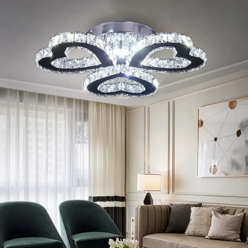 Luces LED modernas en forma de corazón con tres anillos, accesorios de luces de techo de cristal, decoración para habitación, electrodoméstico, luz para dormitorio, Día de San Valentín