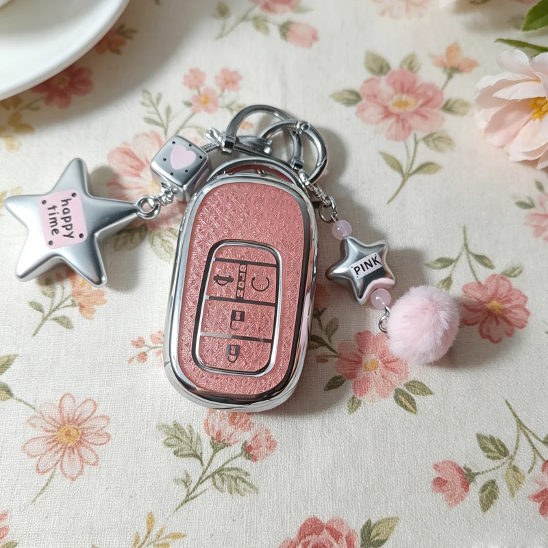 Pink Tpu Key Case for Honda STEPWGN Odyssey Freed Elysion 2023 2024 4 Button Remote Car Key Cover Holder Keychain Accessories