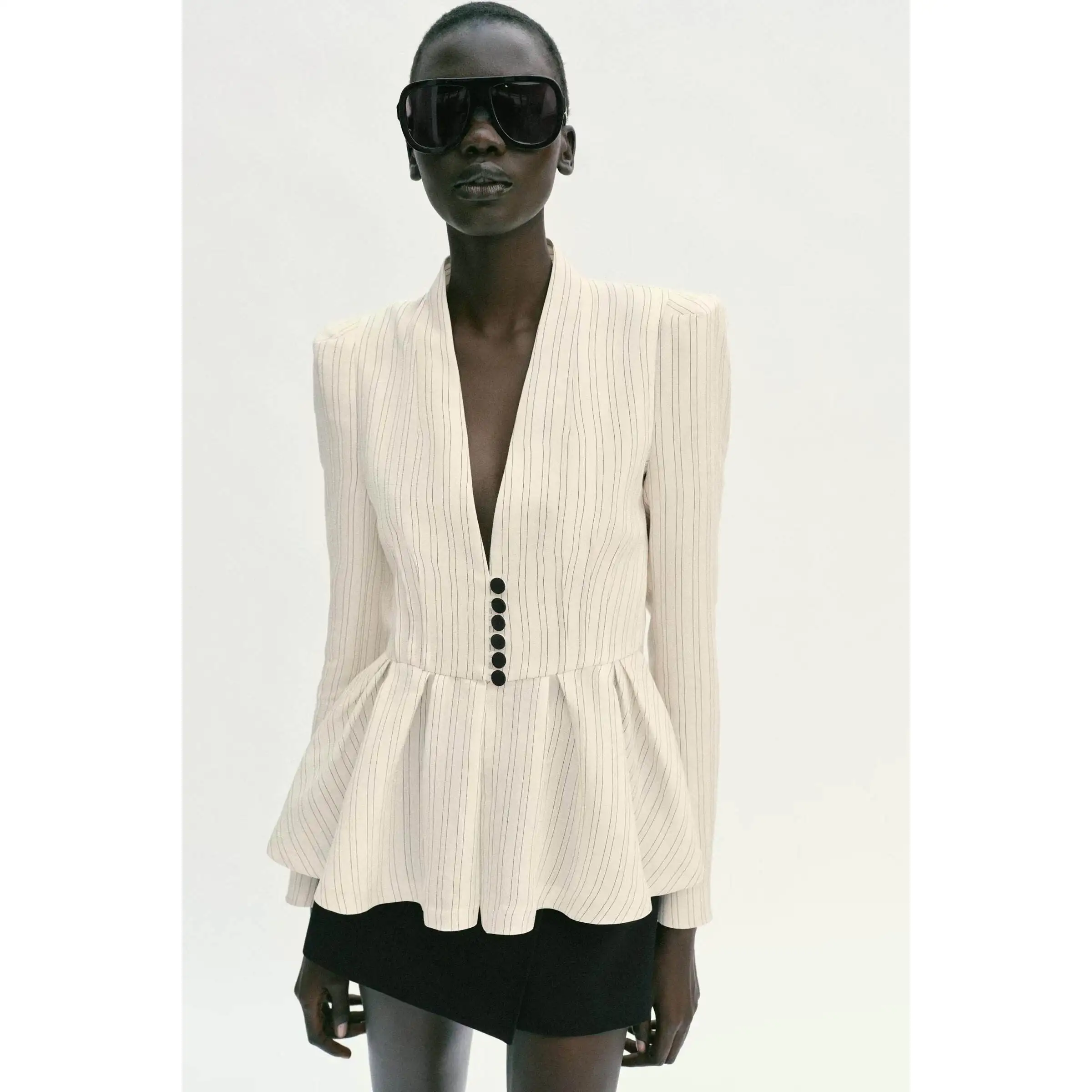 Fashionable Versatile Striped Hemline Suit Jacket Women's New Arrival Spring Summer Standard Fit Long Sleeve Breathable Polye...