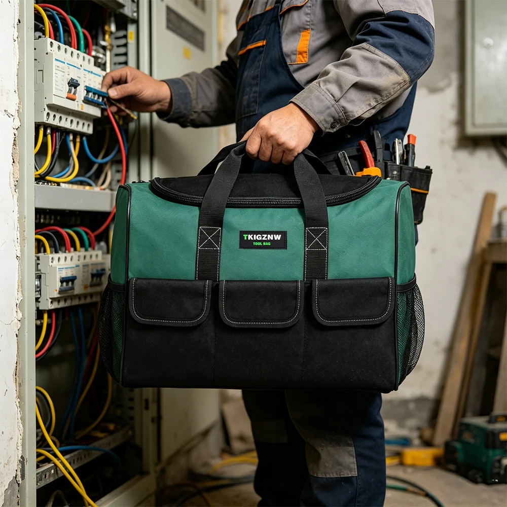 TKIGZNW B009-3 Oxford Fabric Multifunctional Tool Bag, Multi-Pocket, Double Zipper, Durable & Rugged, Comfortable Feel