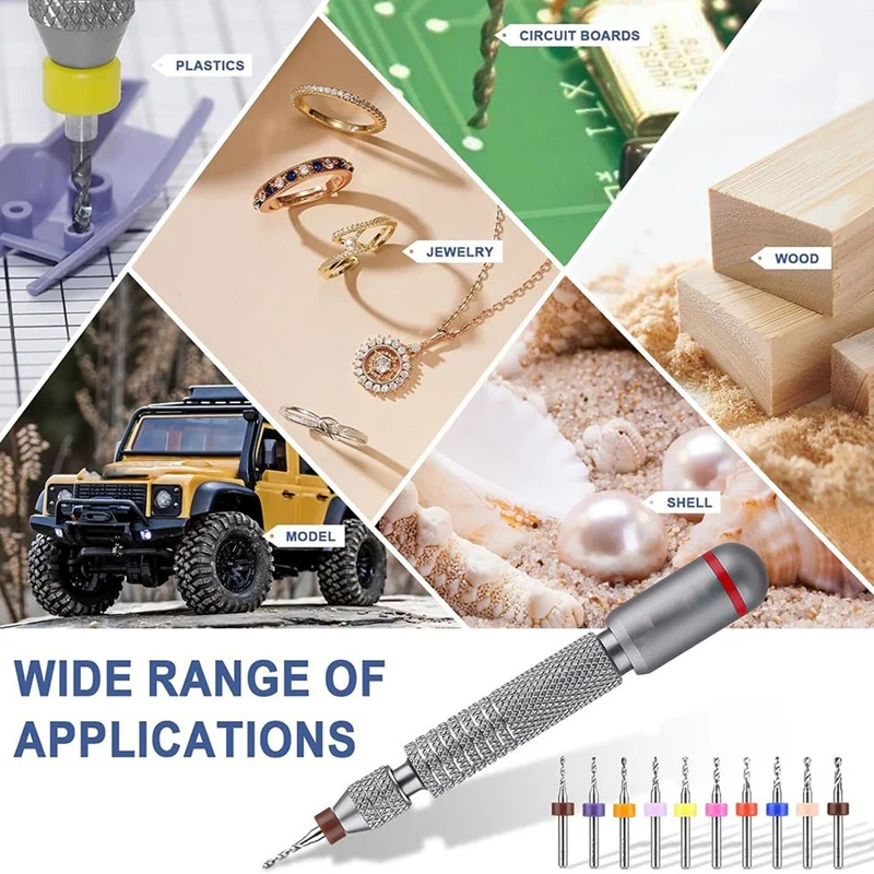 ABNO-Juego de brocas de mano, 10 Uds., Mini tornillo de banco de Metal, brocas de mano y 10 Uds., pinza de mandril tipo Micro para tallado de joyería