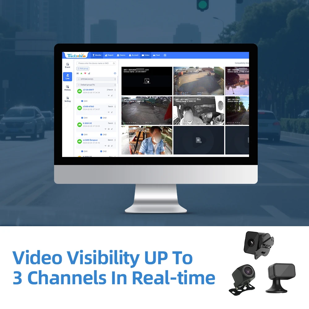 Jimi jc371 4g ai dashcam 3 canais de vídeo ao vivo em tempo real