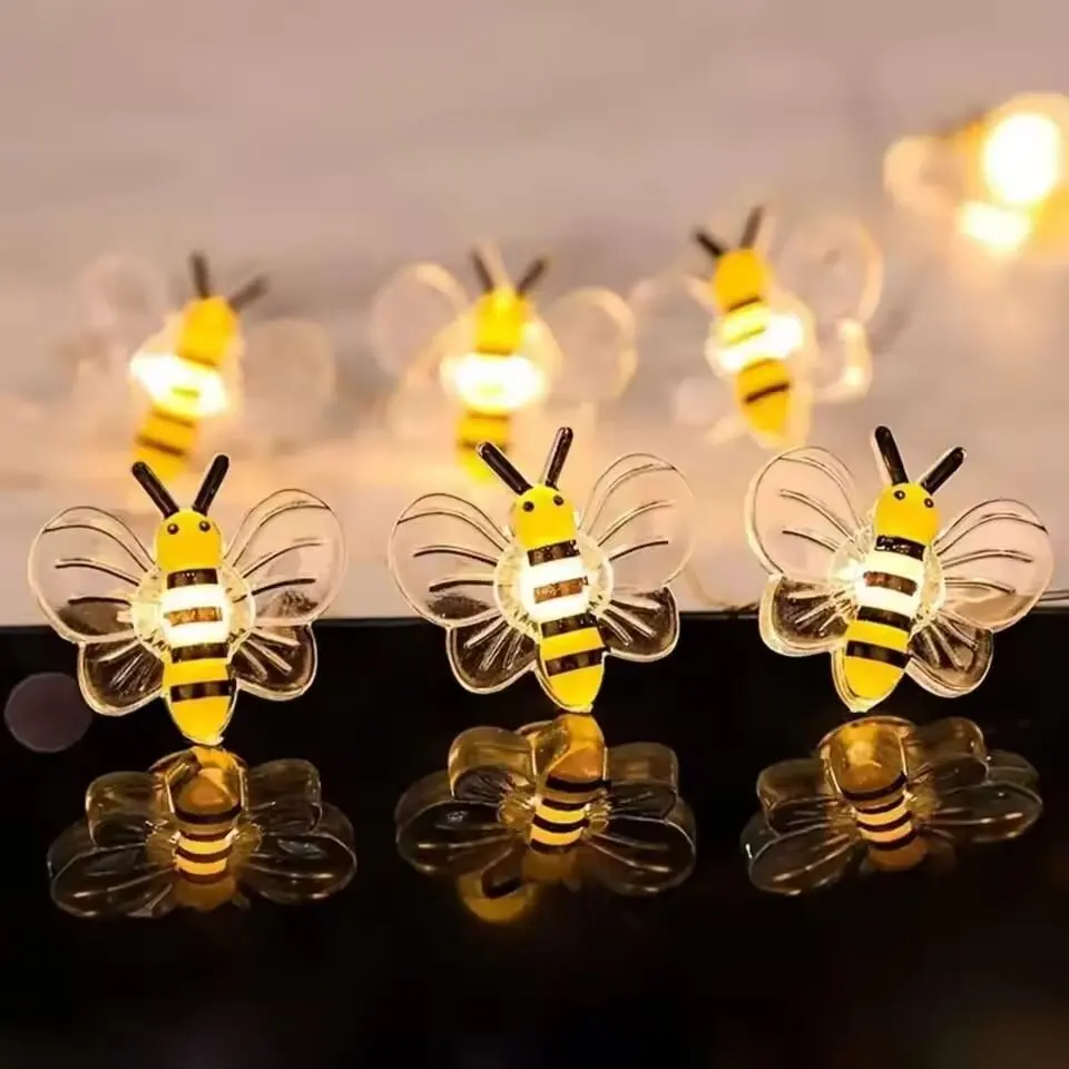 

39.37inch 10 Lights, 2m 20 Lights Bee Decoration String Lights, Battery Powered (No Plug)
