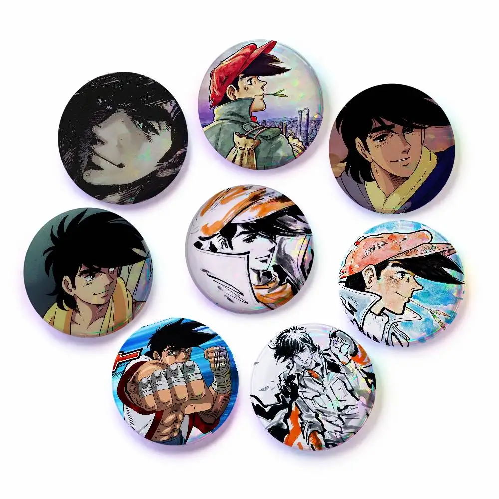 A-Anime J-Joe Y-Yabuki Snap-in Pins Cartoon Character Round Creative Brooches For Backpack Accessories Jewelry Gifts