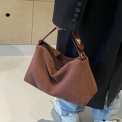 Brown Suede Handbag Retro Frosted Niche Underarm Bag New Versatile Women Inner Pocket Satchel Clutch Purse Zipper Crossbody Bag