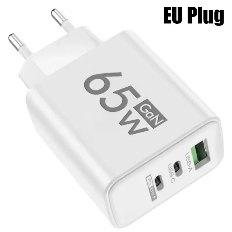 65W GaN USB C Charger QC3.0 EU Plug Phone Charger Adapter For iPhone 16 17 Samsung Xiaomi Type C Wall Charger