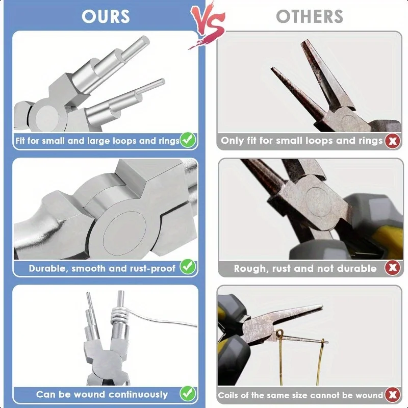 3pcs Adjustable Bail Pliers 6 in 1 Heat-Treated Steel Jewelry Tool with Ergo Grip and Spring for Wire Wrapping Jump Rings