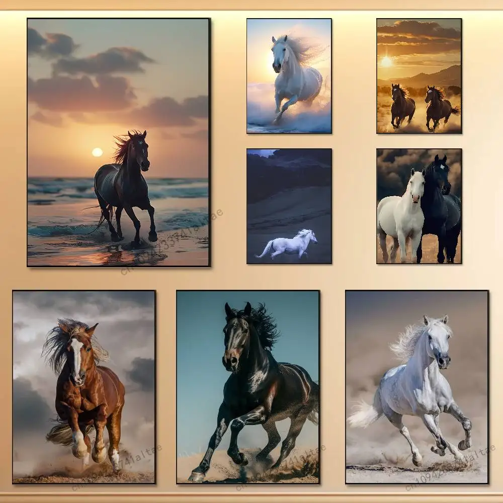 

Galloping Horse Animal Poster Art Sticky Wall Waterproof For Bedroom Game Room Wall Home Decor Gifts