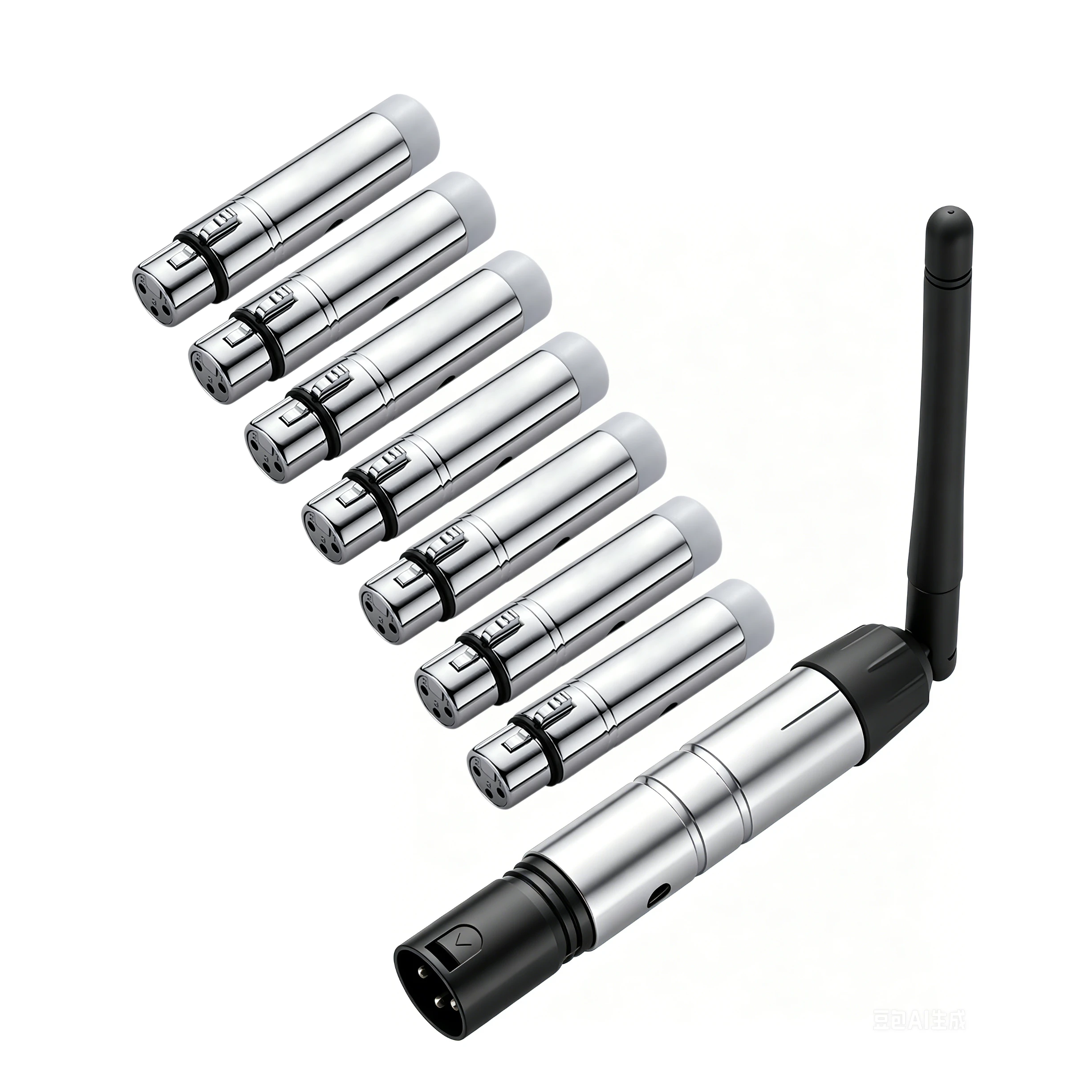 7-Silver Black Wireless DMX512 XLR Transmitter Receiver, Stage Light Controller for Disco DJ Bar PAR Moving Head Laser Lights