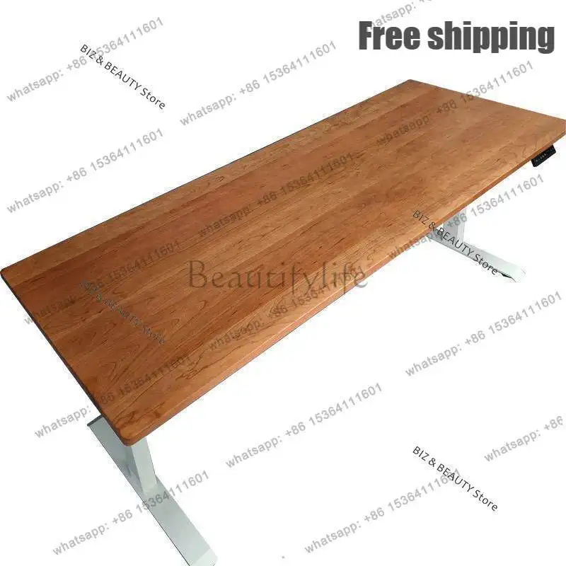 FG Solid Cherry Wood Electric Standing Desk Smart Height Adjustable Desk Modern Home Office Workstation Study & Computer Work JT