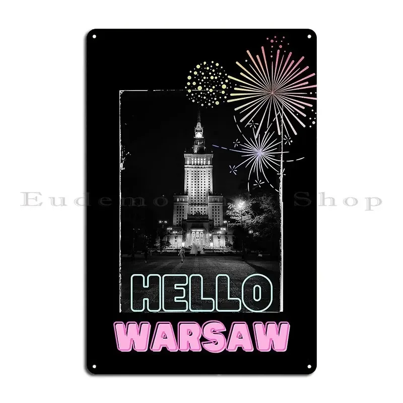 Hello Warsaw Bnw Pink 1 Metal Sign Plaques Club Iron Wall Decor Create Tin Sign Poster