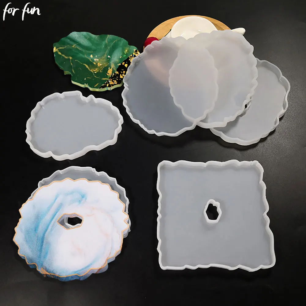 

For fun DIY Coaster Resin Epoxy Mold Tea Coaster lrregular shape Resin Molds Silicone Wine Glass Coasters Epoxy Mould