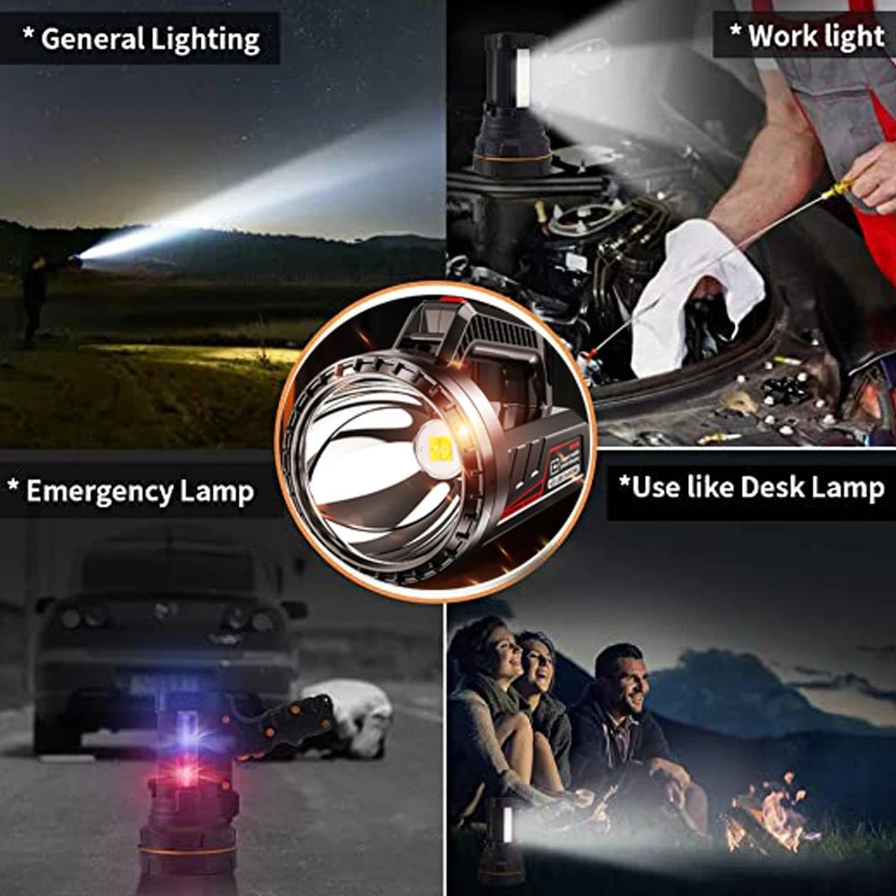 Portable Flashlight Strong light Long-Range Spotlight Hand Light USB Rechargeable Outdoor Waterproof Camp Lantern Searchlight