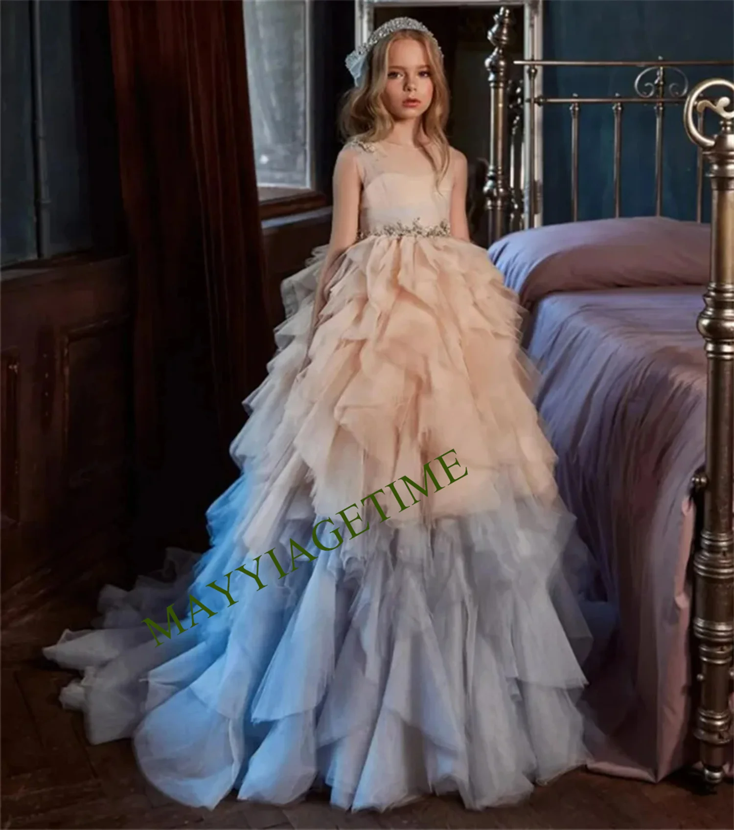 Glitter Sequins Off Shoulder Flower Girl Dress For Wedding Floor Length Princess Ball Gown Evening Banquet First Communion Dress