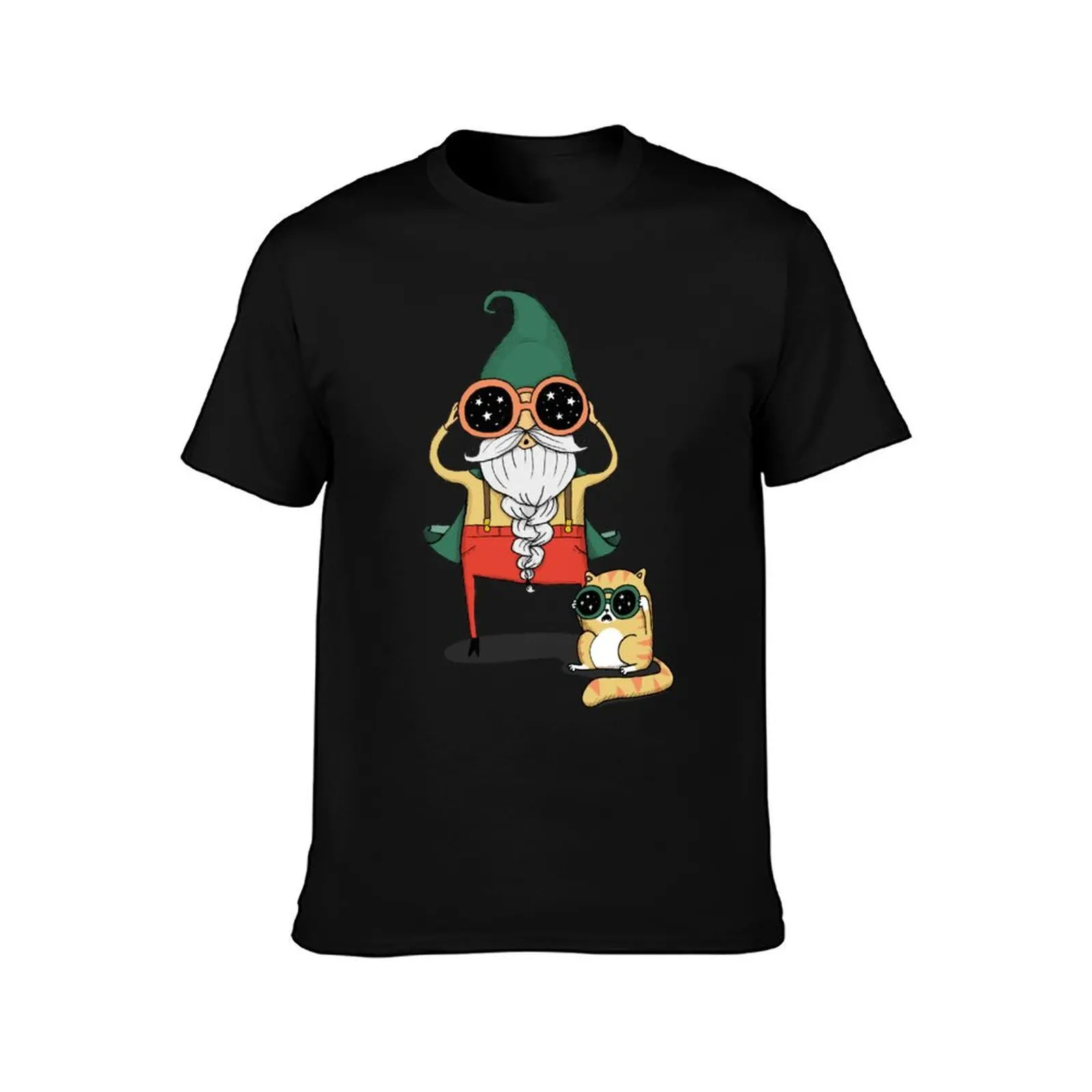 Wizard and Cat T-Shirt Soft Casual Short Sleeve Cotton Tee T-Shirt