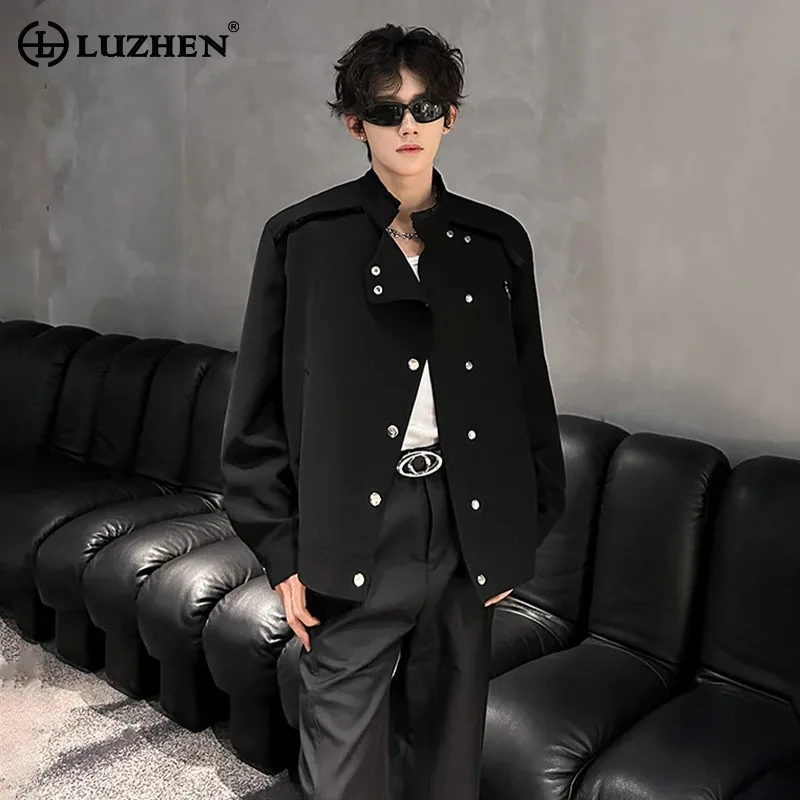 

LUZHEN Solid Color Stand Neck Niche Design Cross Buttoned Male Jacket 2025 New Fashion Handsome High Quality Men Clothes JY4632
