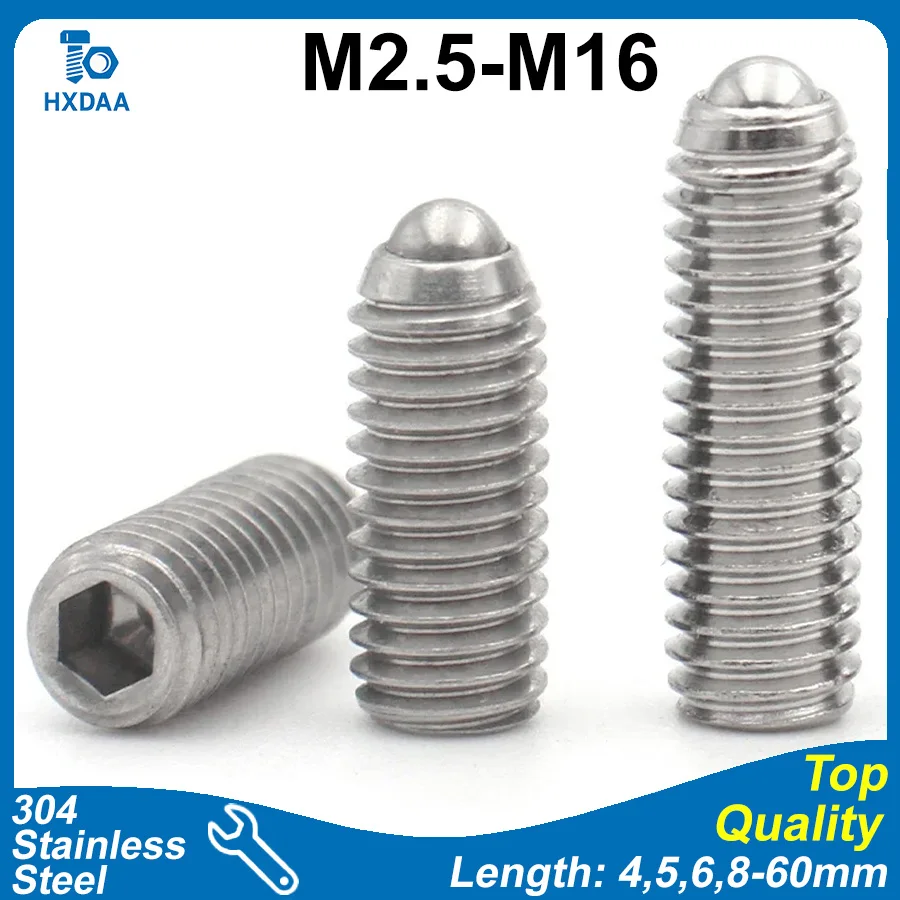 1-10 Stück 304 Edelstahl Sechskant-Innensechskant-Stellschrauben mit Kugelfeder, Positionierungsstift M2.5 M3 M4 M5 M6 M8-M16
