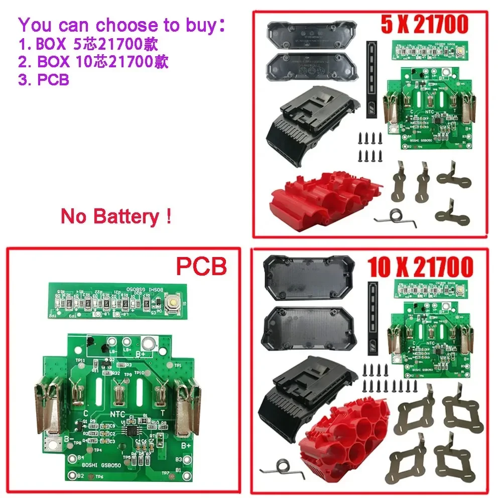 BAT618 5/10 21700  Li-ion Battery Plastic Case PCB Charging Protection Circuit Board Shell For Bosch 18V BAT610 BAT609 BAT618