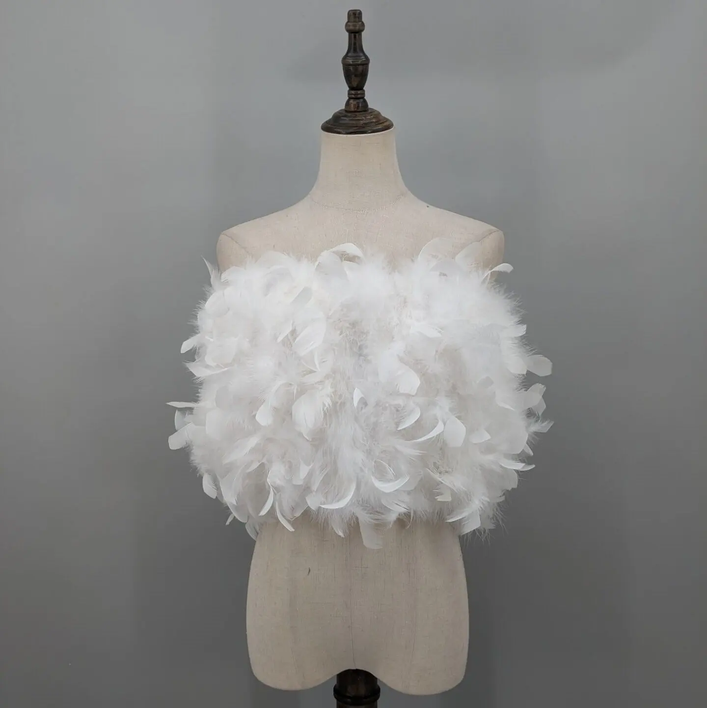 Women White Real Feather Tube Top Off Shoulder Strapless Crop Top Fluffy Bustier Wedding Party Banquet Clubwear 23A0831