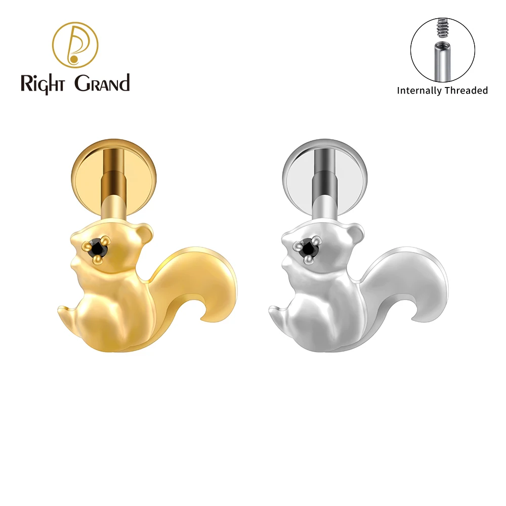 Right Grand ASTM F136, титановая белка, серьги с плоской задней частью, 16 г, животное, козелок, спираль, хрящ, шпилька, винт, ювелирные изделия для пирсинга