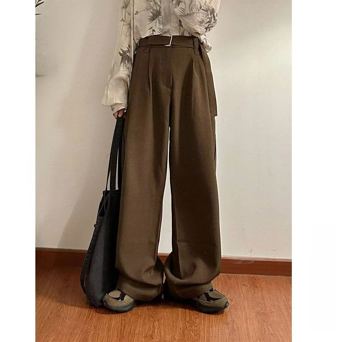 

New 2024 Men's Loose Casual Pants Korean Sle Trendy Thin Wide Leg Floor Length Summer Drapey Long Trousers Comfortable Fit